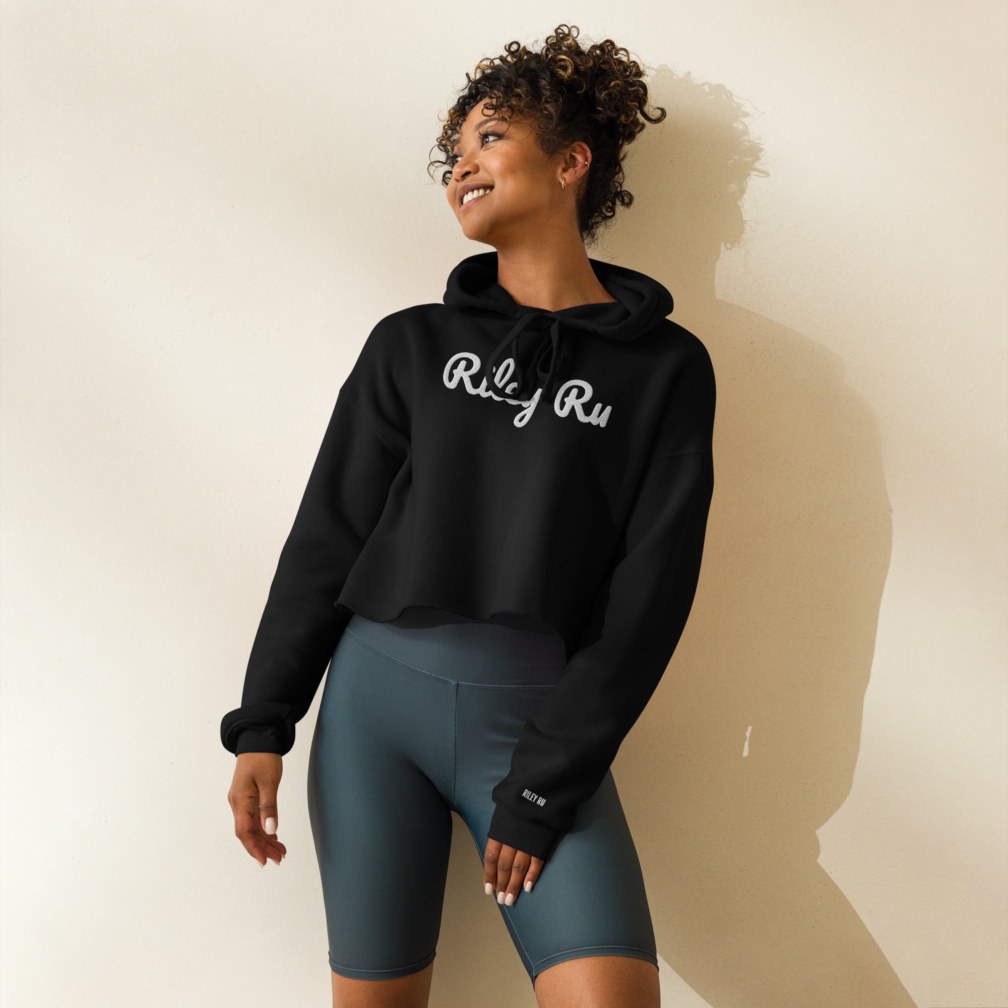 RILEY RU Embroidered Logo Cropped Hoodie Women's