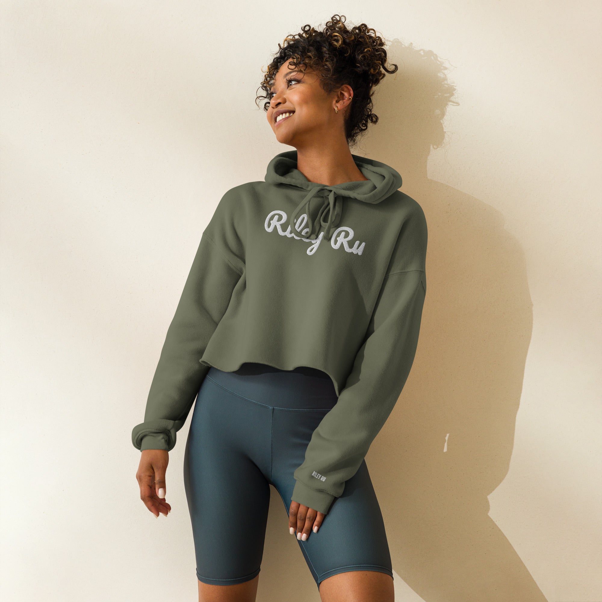 RILEY RU Embroidered Logo Cropped Hoodie Women's