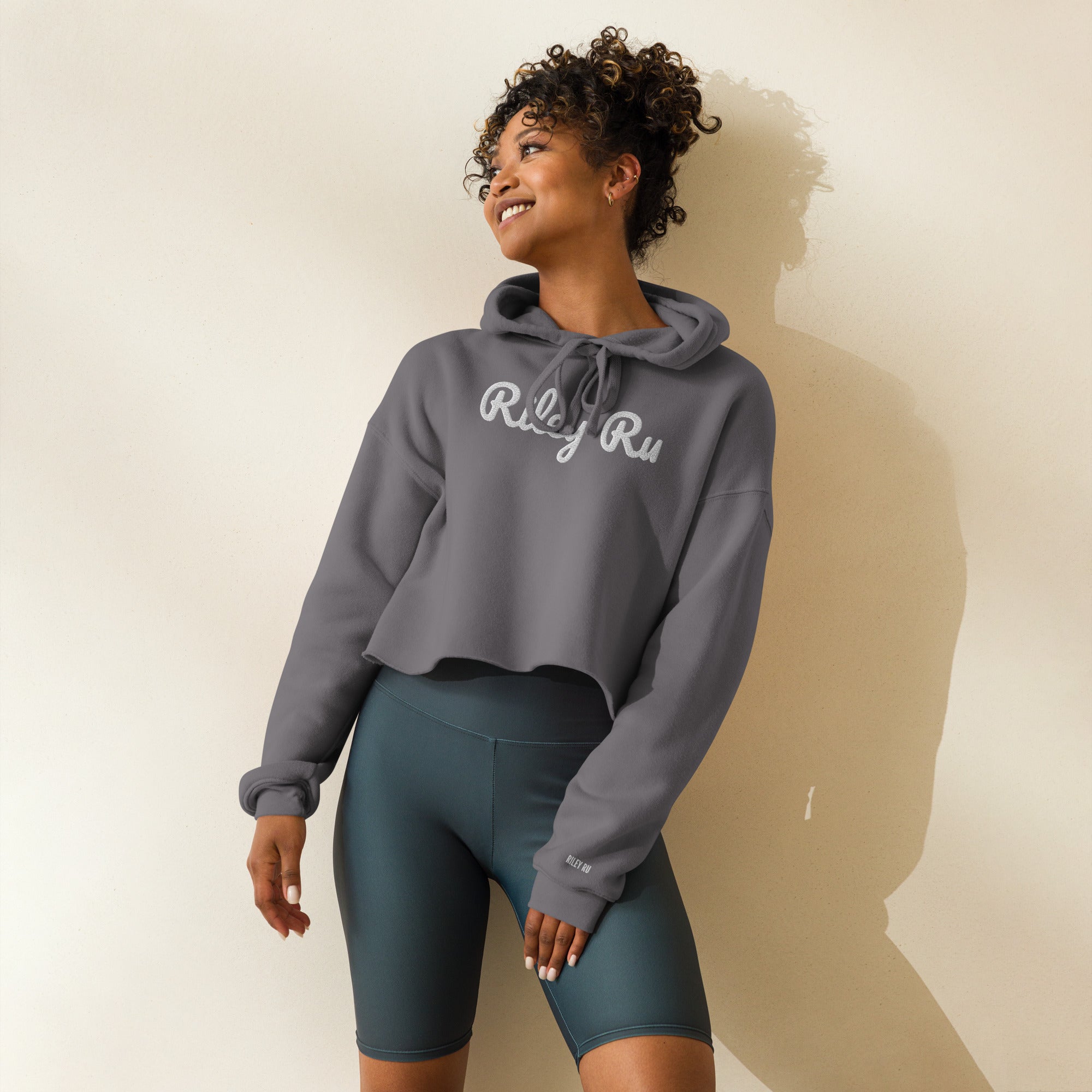 RILEY RU Embroidered Logo Cropped Hoodie Women's